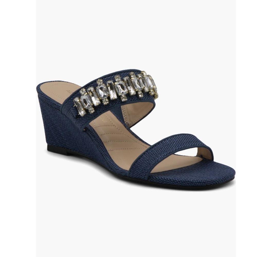Adrienne Vittadini Acres Embellished Sandals Blue Raffia Women’s Size 7.5 Jewels